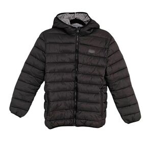 ROOTS Kids Reversible Winter Puffer Jacket Hood Black Grey XXL